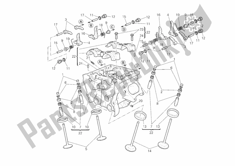 All parts for the Vertical Cylinder Head of the Ducati Superbike 1098 R USA 2008